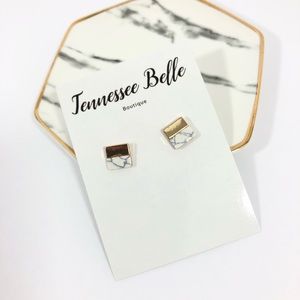 Marble Gold Square Stud Boutique Earring